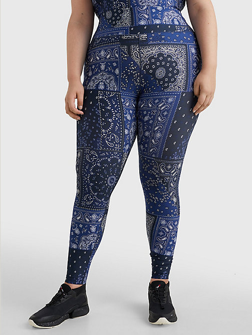blau curve sport lange leggings mit print für damen - tommy hilfiger