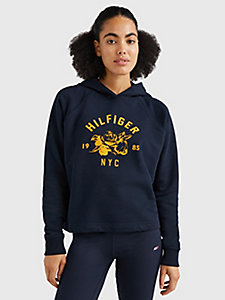 blau sport relaxed fit hoodie mit logo für damen - tommy hilfiger