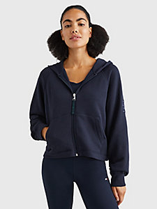 blau sport kurzer relaxed fit hoodie für damen - tommy hilfiger