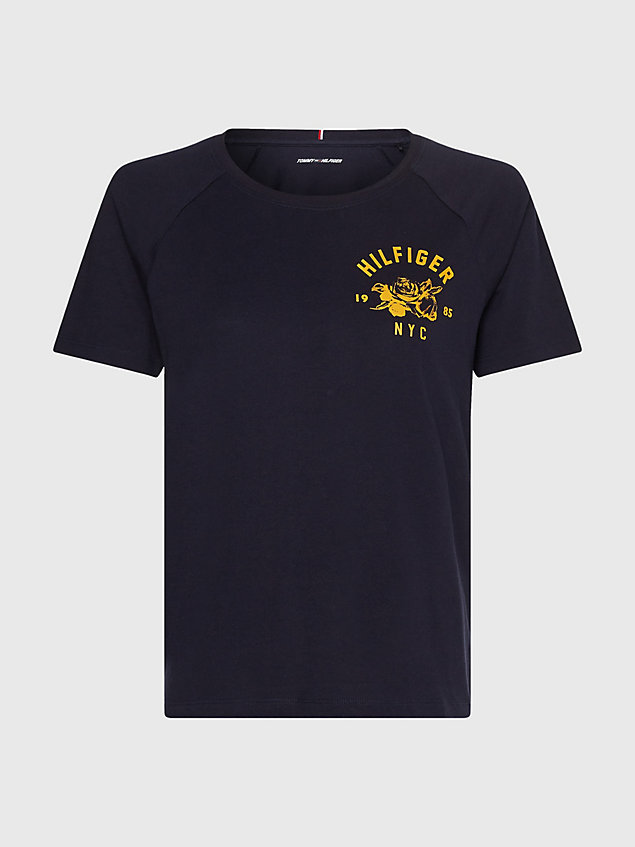 blue sport slim fit t-shirt met grafisch logo voor dames - tommy hilfiger