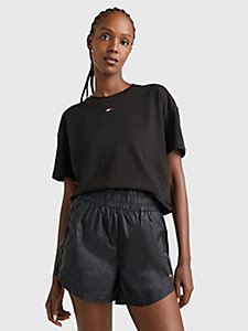 black sport cropped relaxed fit t-shirt for women tommy hilfiger