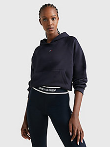 blau sport relaxed fit hoodie mit branding für damen - tommy hilfiger