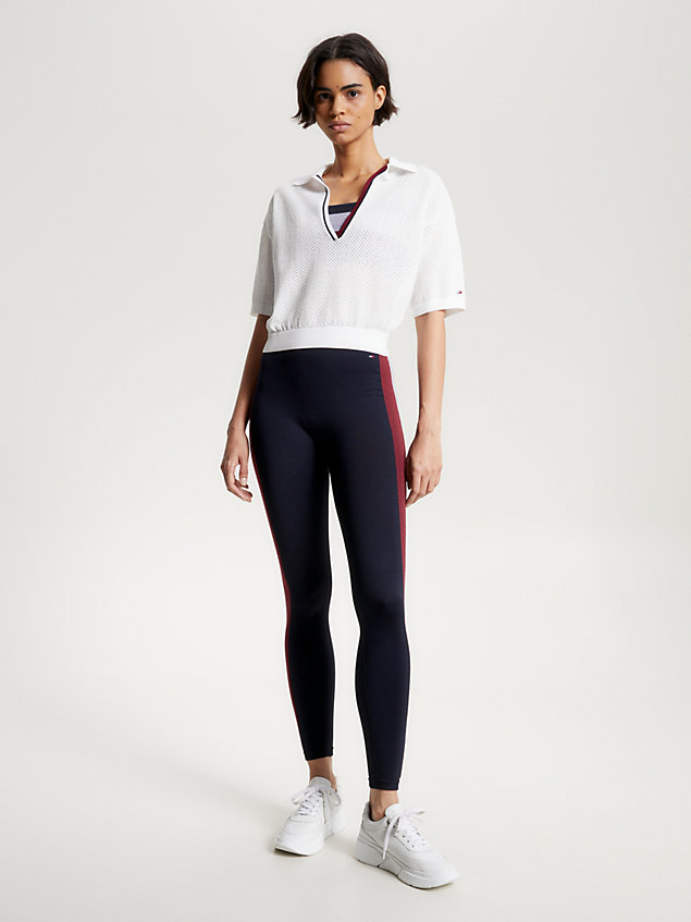 white sport v-neck half sleeve relaxed polo for women tommy hilfiger