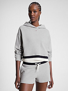grijs sport relaxed fit hoodie met wafelsteek voor dames - tommy hilfiger