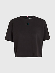black curve sport cropped relaxed fit t-shirt for women tommy hilfiger