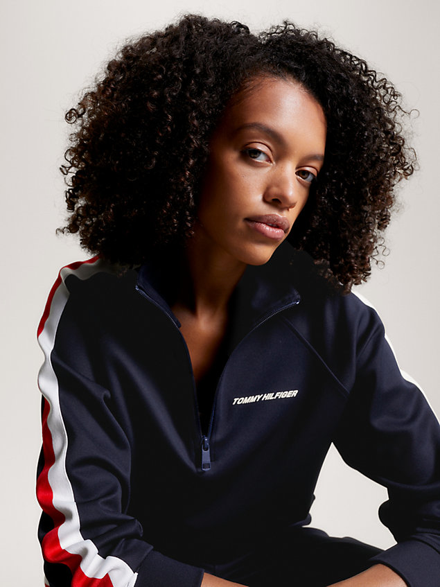 blue sport global stripe half-zip sweatshirt for women tommy hilfiger