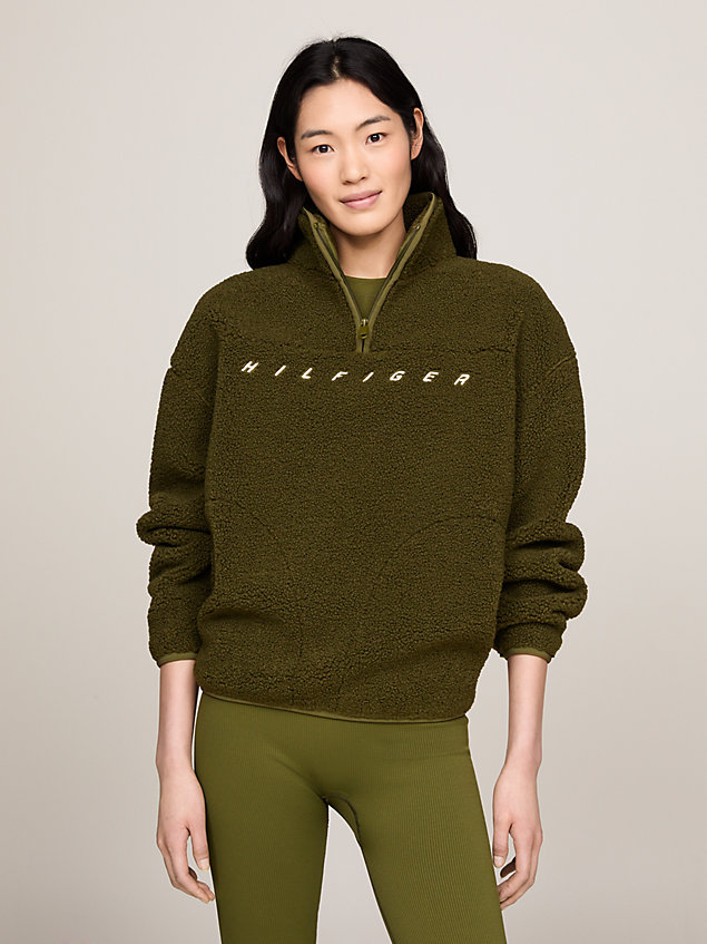 green sport teddy half-zip relaxed sweatshirt for women tommy hilfiger