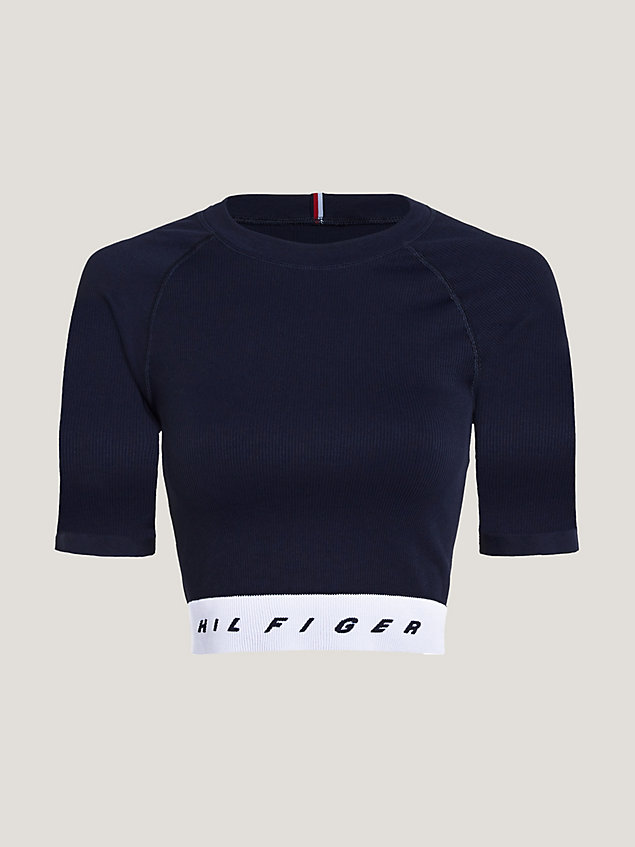 blue sport seamless cropped slim fit top for women tommy hilfiger