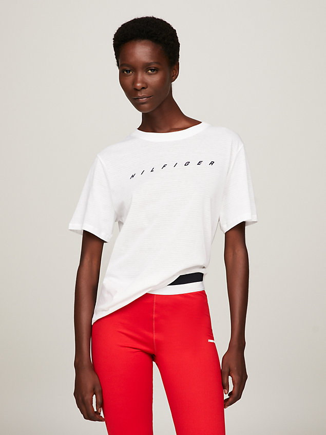 white sport logo relaxed t-shirt for women tommy hilfiger
