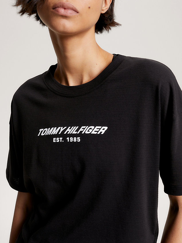 black sport essential relaxed cropped logo t-shirt for women tommy hilfiger