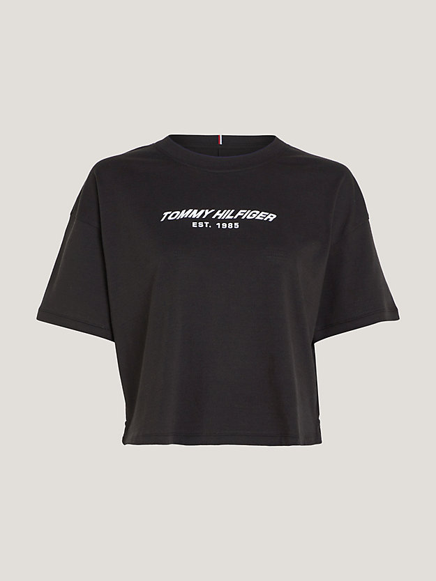 Sport Essential Relaxed Cropped Logo T-Shirt | Black | Tommy Hilfiger