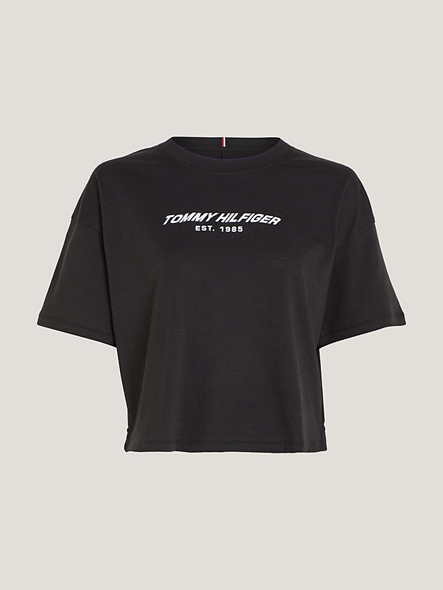 black sport essential relaxed cropped fit t-shirt für damen - tommy hilfiger
