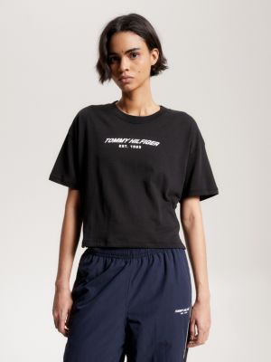 Sport Essential Relaxed Cropped Logo T-Shirt, Black