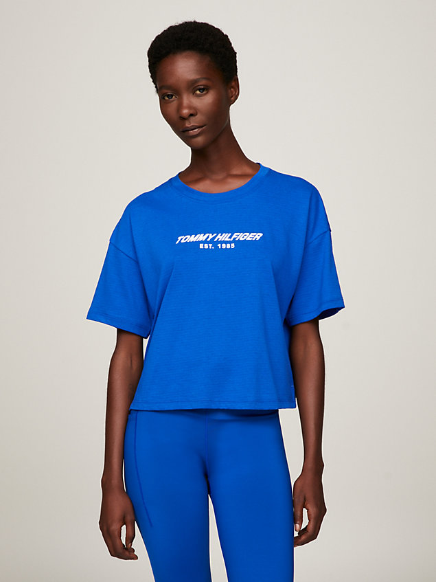t-shirt crop sport essential relaxed fit blue da donna tommy hilfiger