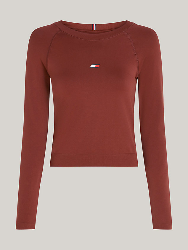 brown sport essential long sleeve slim fit t-shirt for women tommy hilfiger