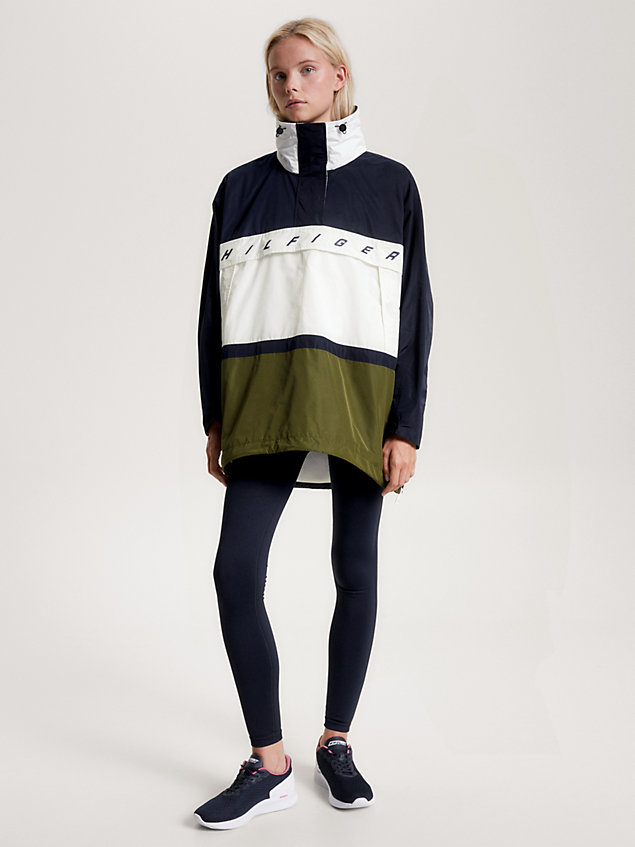 green sport colour-blocked oversized hooded anorak for women tommy hilfiger