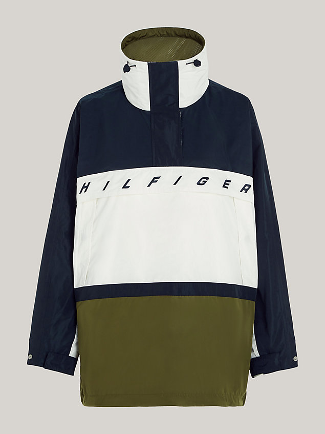 green sport colour-blocked oversized hooded anorak for women tommy hilfiger