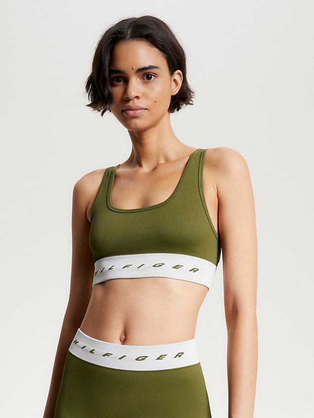 green sport low support skinny fit sports bra for women tommy hilfiger