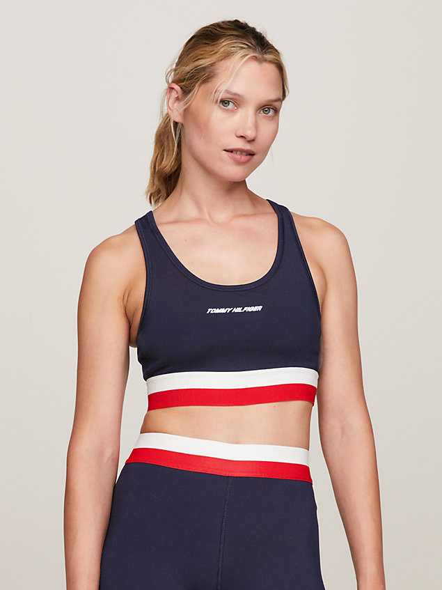 blue sport medium support skinny fit bra for women tommy hilfiger