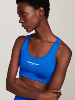 Tommy Hilfiger Sport Womens Logo Fitness Sports Bra Blue L