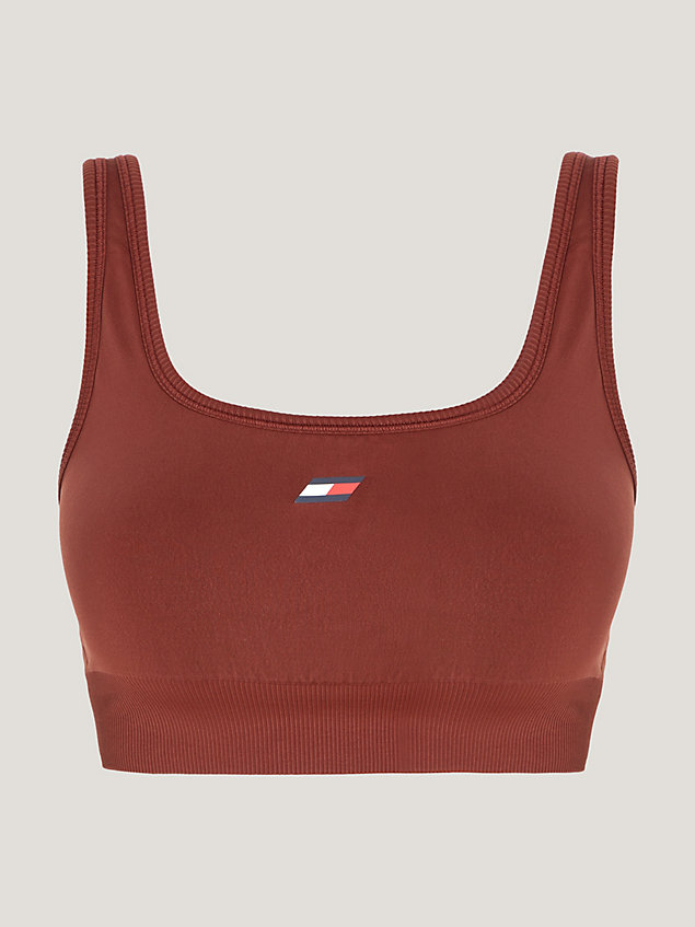 brown sport essential low support skinny fit bra for women tommy hilfiger