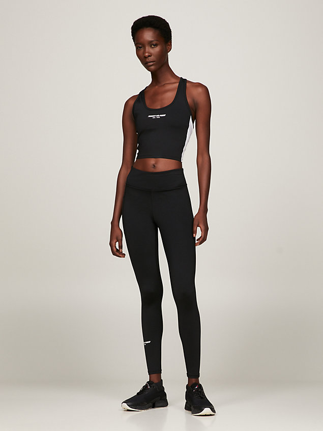 black sport essential lange skinny fit leggings für damen - tommy hilfiger