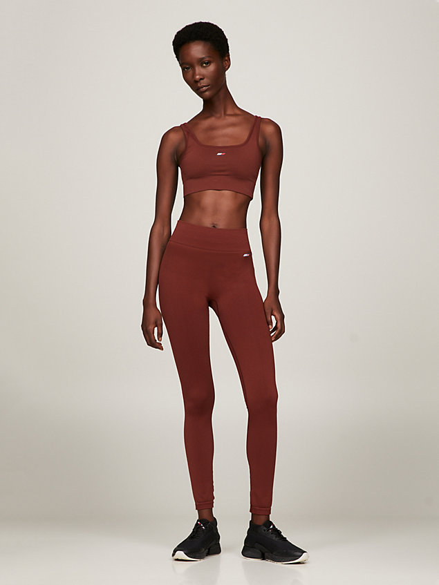 brown sport essential skinny fit lange leggings für damen - tommy hilfiger