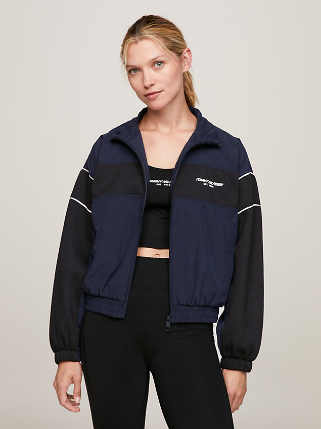 blue sport colour-blocked relaxed fit track jacket for women tommy hilfiger