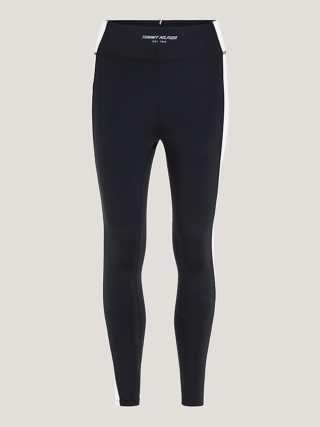 black sport leggings mit hohem bund in 7/8-länge für damen - tommy hilfiger