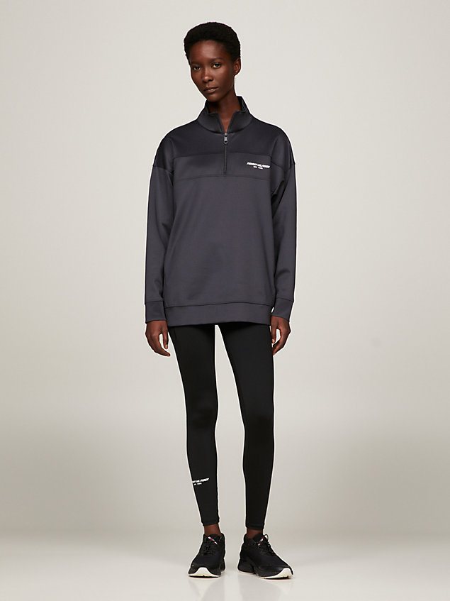black sport essential half-zip relaxed logo sweatshirt for women tommy hilfiger