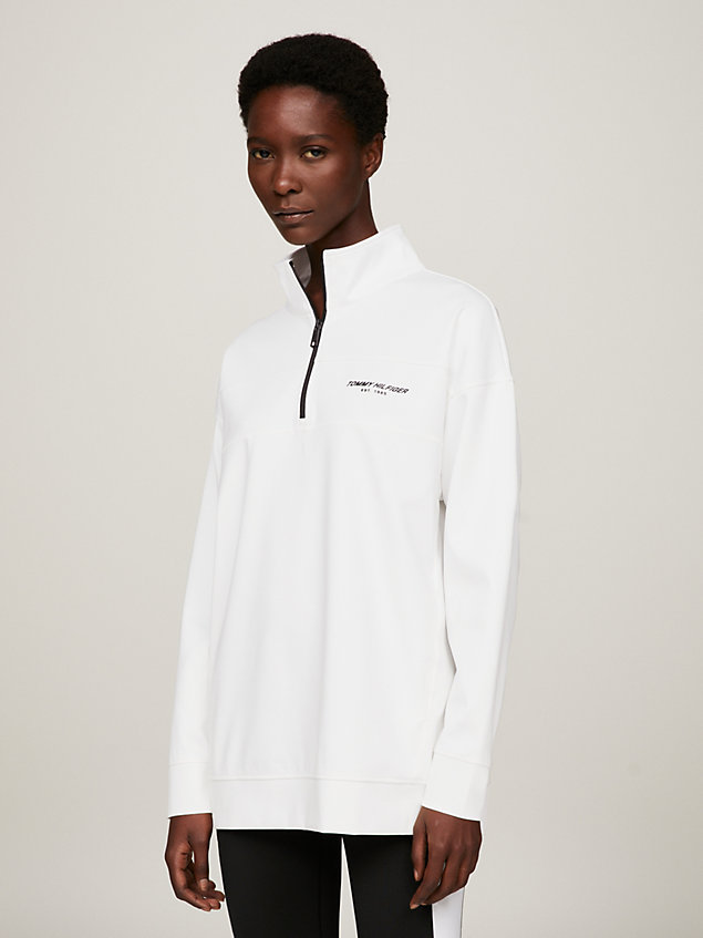 white sport essential half-zip relaxed logo sweatshirt for women tommy hilfiger