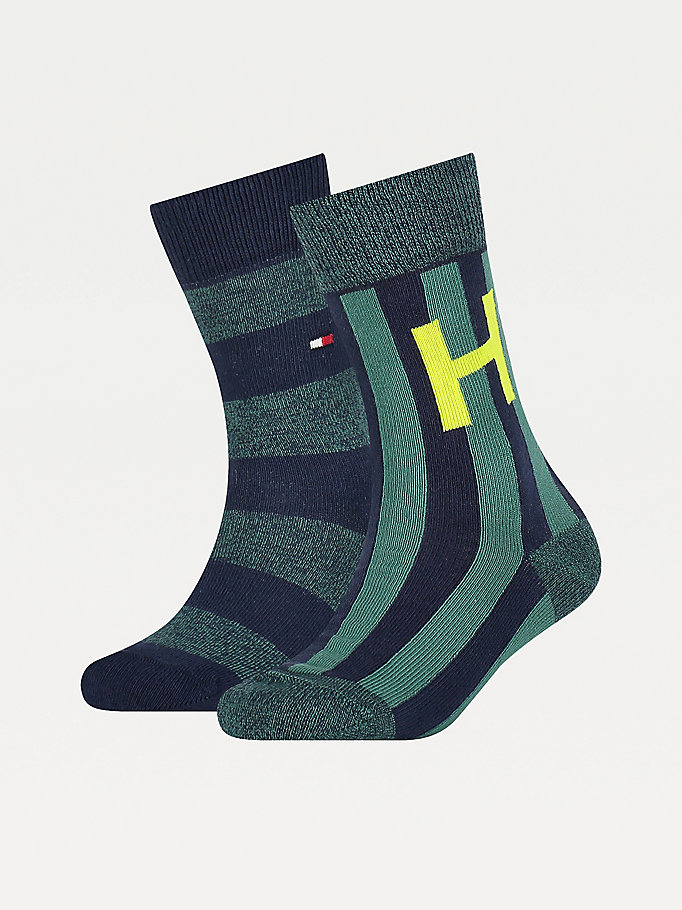 green 2-pack collegiate stripe socks for unisex tommy hilfiger