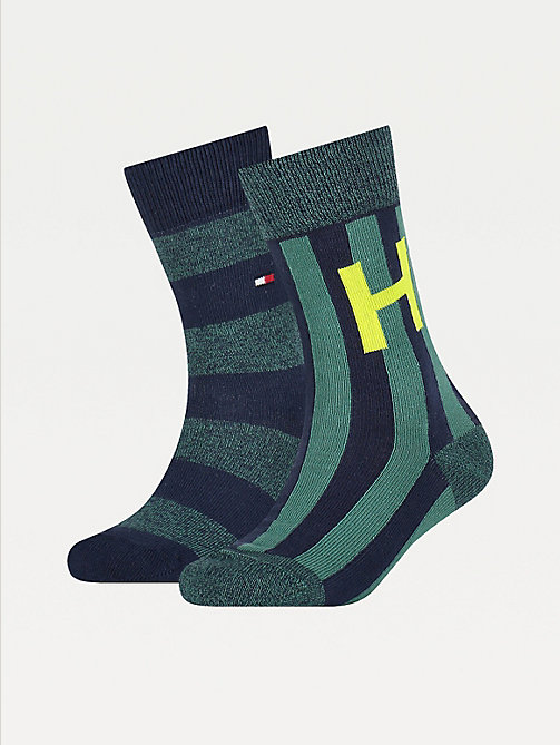 green 2-pack collegiate stripe socks for unisex tommy hilfiger