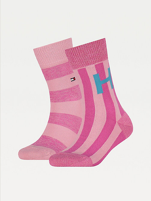 roze set van 2 paar sokken in varsity-stijl voor unisex - tommy hilfiger