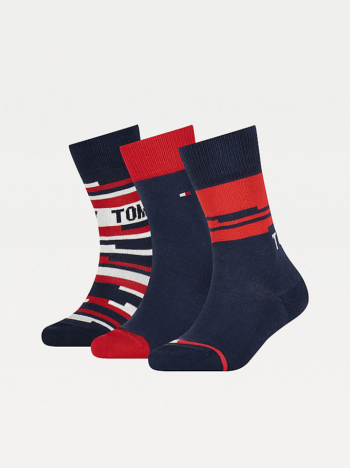 pack de 3 pares de calcetines para regalo azul de unisex tommy hilfiger