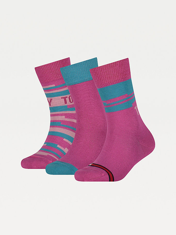 pink 3-pack socks gift box for unisex tommy hilfiger