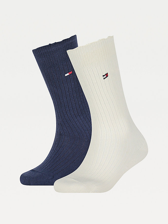 blue 2-pack ruffle slouchy socks for unisex tommy hilfiger