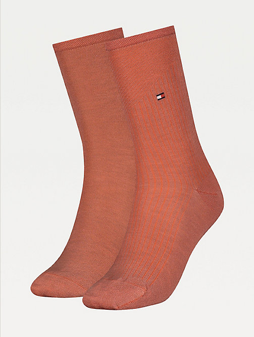 orange 2-pack ribbed tencel socks for women tommy hilfiger