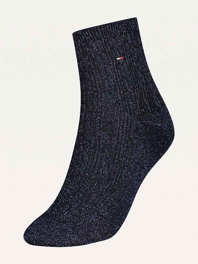 blue sparkle cable knit short socks for women tommy hilfiger