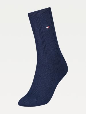 Cable Knit Wool Cashmere Boot Socks | BLUE | Tommy Hilfiger