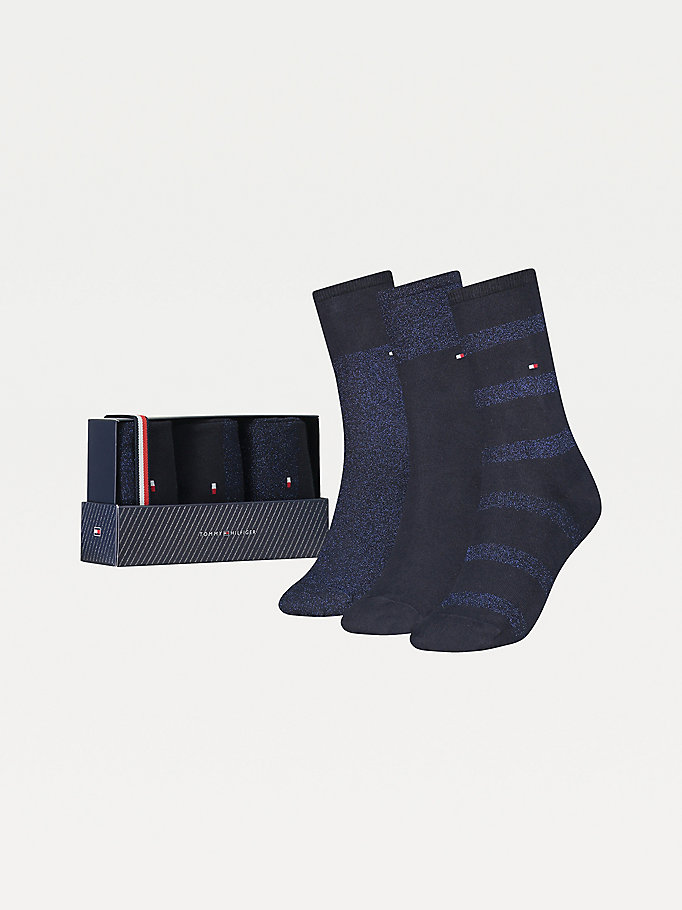 pack de 3 pares de calcetines brillantes azul de mujer tommy hilfiger
