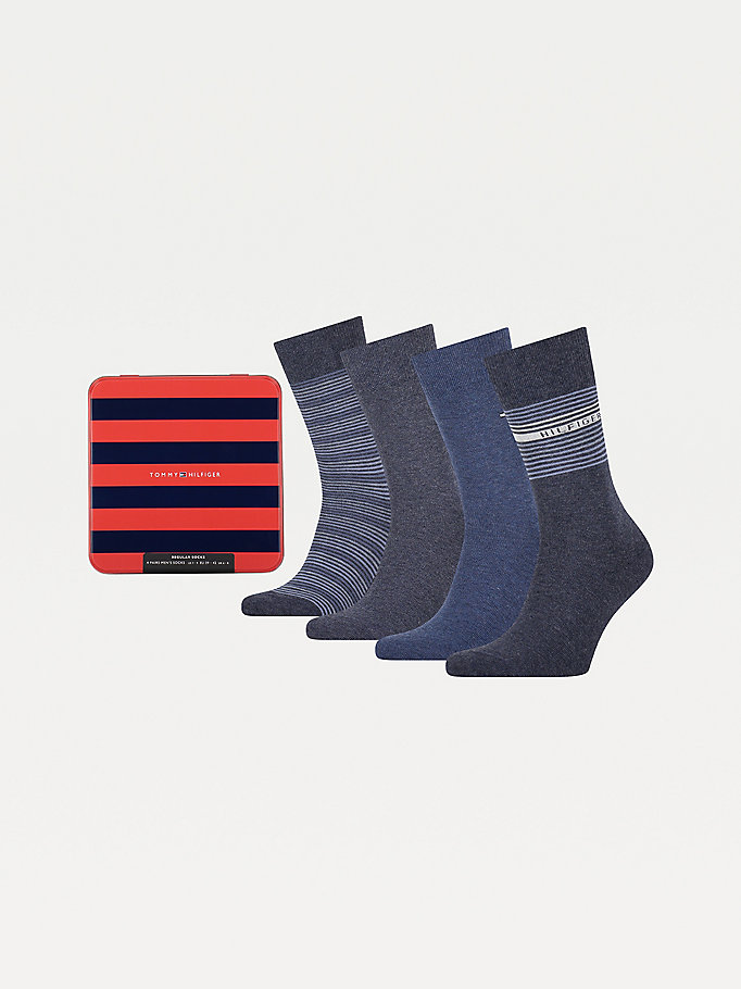 blue 4-pack gift box stripe socks for men tommy hilfiger