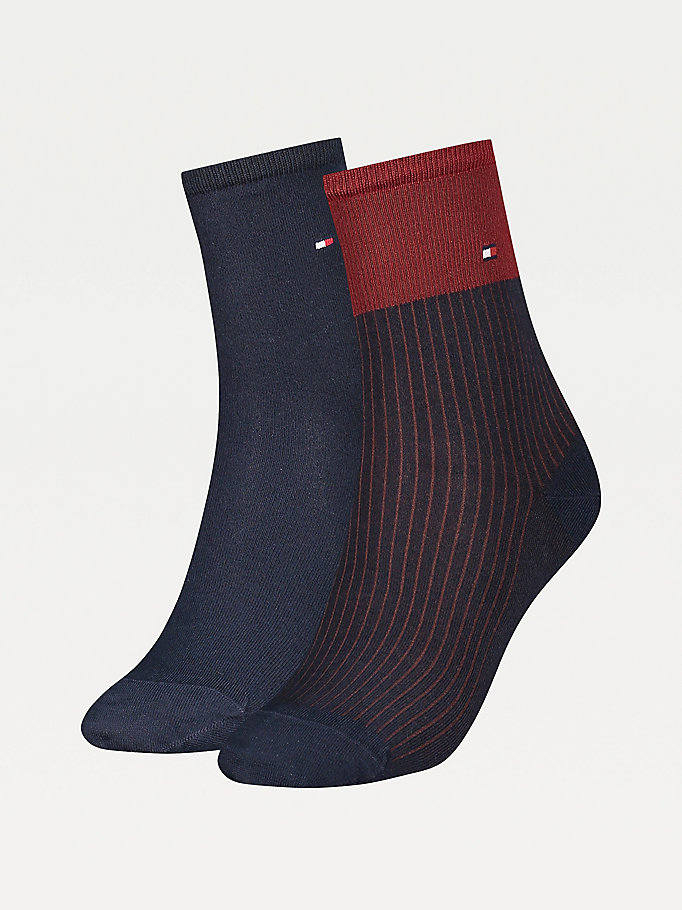 blue 2-pack tencel colour-blocked short socks for women tommy hilfiger