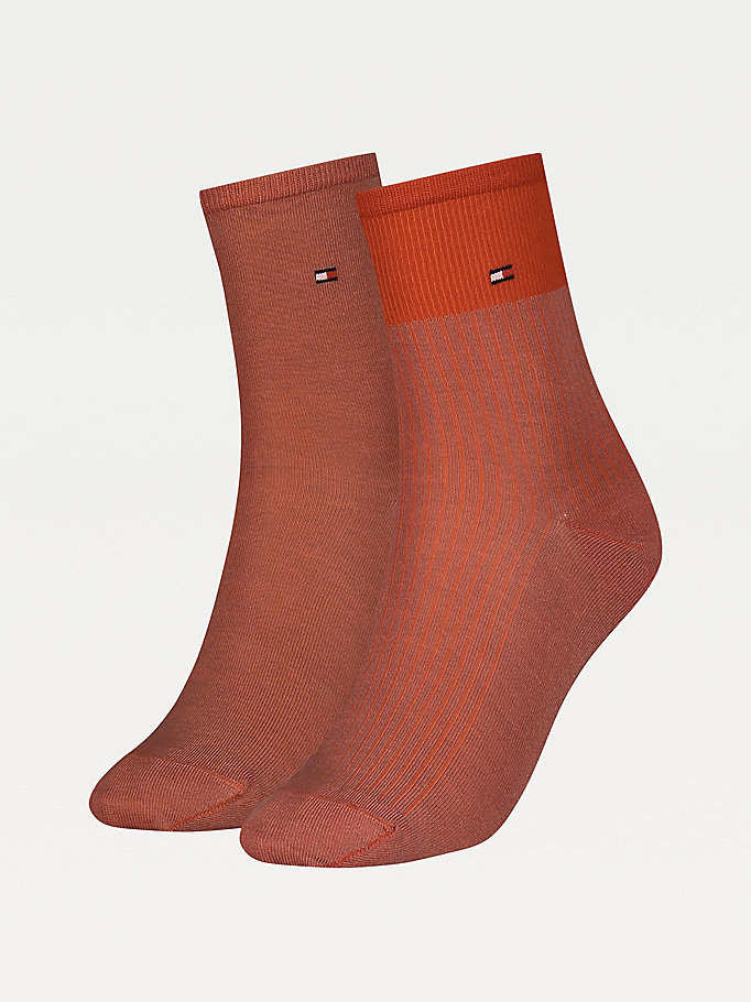 orange 2-pack tencel colour-blocked short socks for women tommy hilfiger