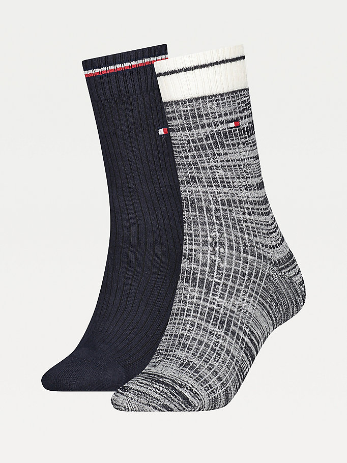 blue 2-pack stretch cotton ribbed socks for women tommy hilfiger