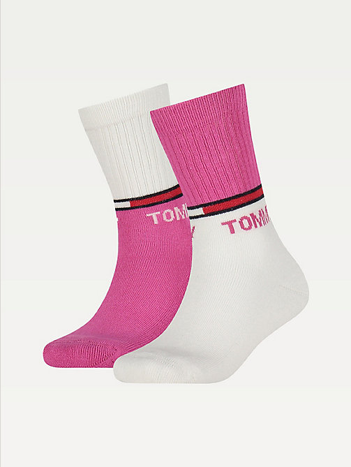 roze set van 2 paar colour-blocked sportsokken voor unisex - tommy hilfiger