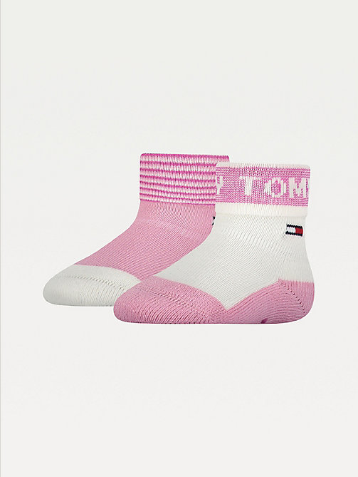roze set van 2 paar sokken met omgeslagen boord voor unisex - tommy hilfiger