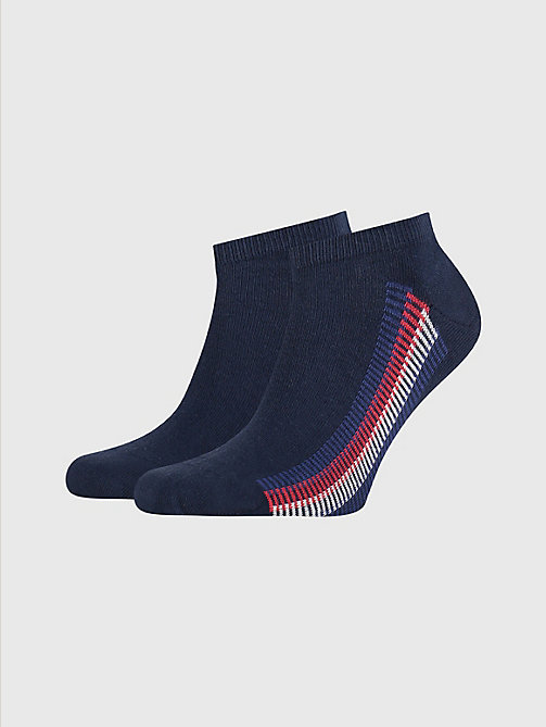 pack de 2 pares de calcetines tobilleros con rayas distintivas azul de men tommy hilfiger