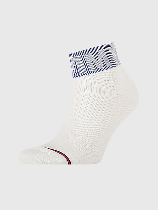 white 1-pack logo cuff ankle socks for unisex tommy jeans