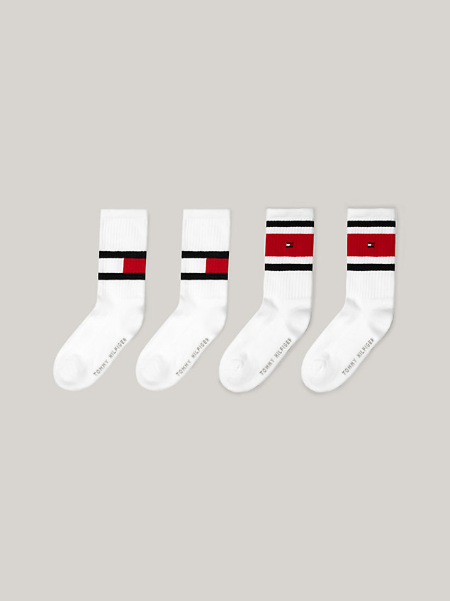 white kids set van 4 paar sokken met vlag voor unisex - tommy hilfiger
